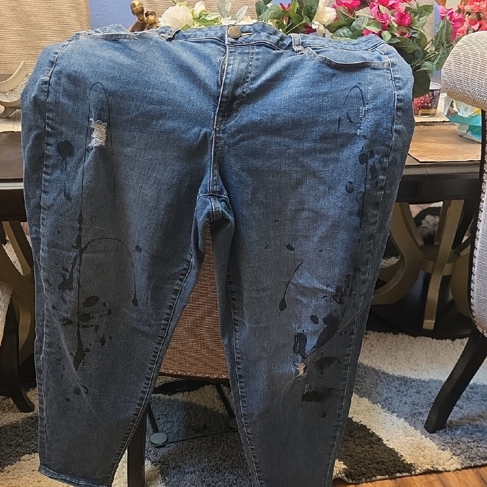 Lane Bryant Blue Distressed Boyfriend Jeans